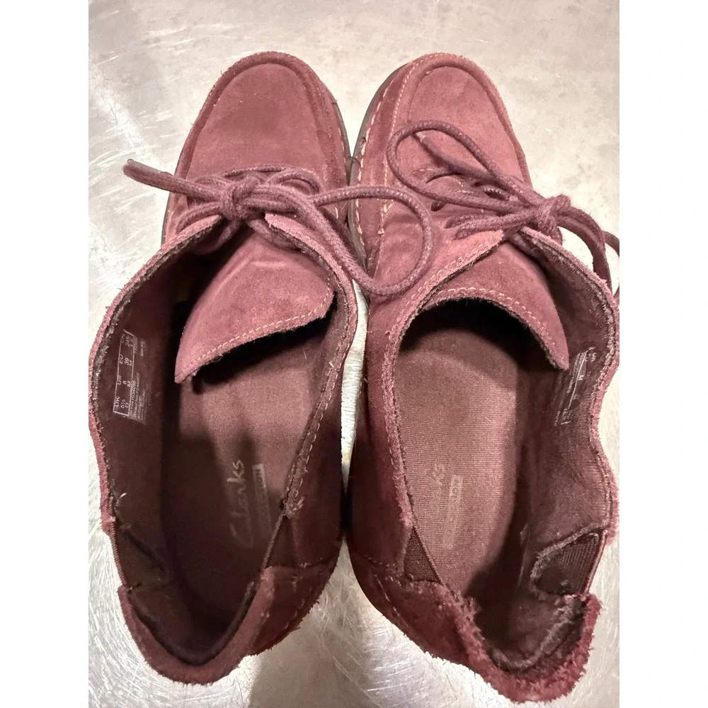 Clarks Nikki Class 8 Burgundy Suede Lace Up Chukka Ankle Boots 261047034055